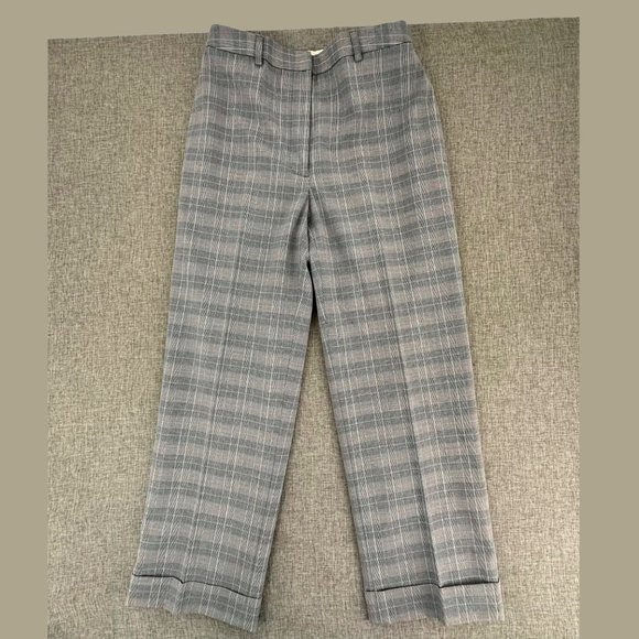 Amanda Smith Pants - Amanda Smith‎ Plaid Straight Pants Cuffed Size 4 Gray Black Teal Work Business